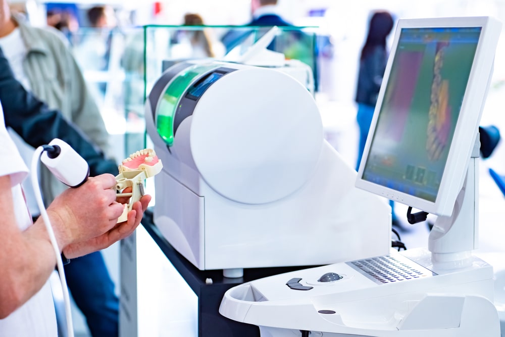 Dental concept. The manufacture of dental prostheses. Modern dental equipment. Dentist at work